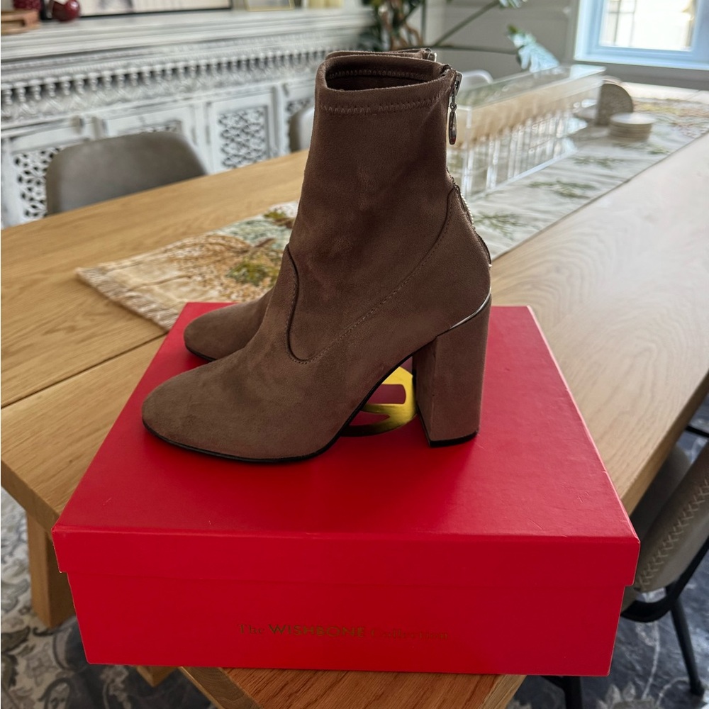 Beige Suede Wishbone Boot Heels